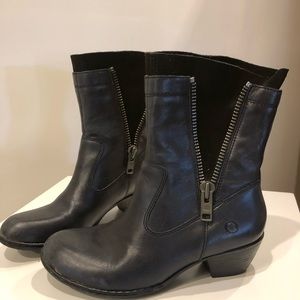 BORN mid calf upper black leather and suede boots